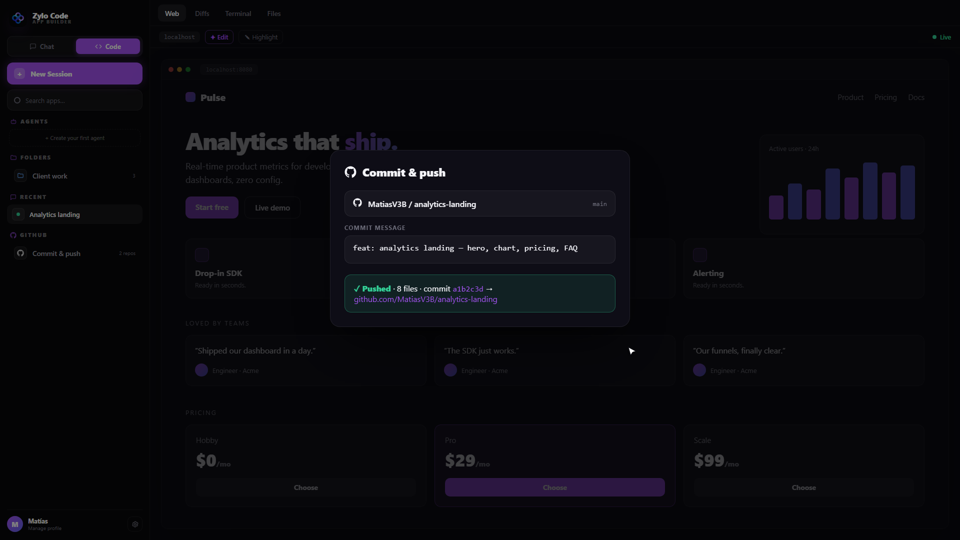 Zylo Code pushing to GitHub and deploying